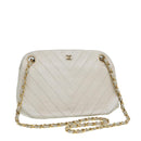 CHANEL V Stitch Chain Hand Bag Leather White CC Auth yk14103-1