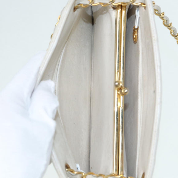 CHANEL V Stitch Chain Hand Bag Leather White CC Auth yk14103