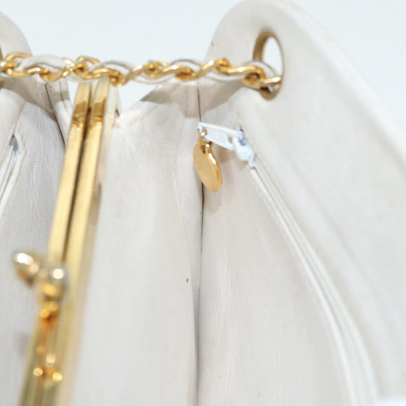 CHANEL V Stitch Chain Hand Bag Leather White CC Auth yk14103