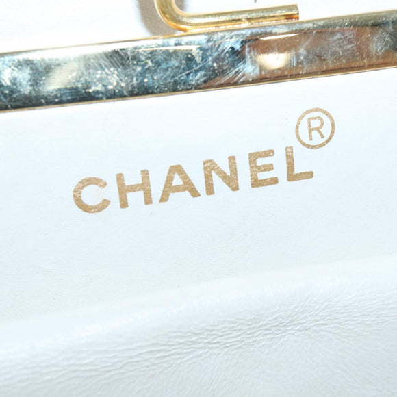 CHANEL V Stitch Chain Hand Bag Leather White CC Auth yk14103