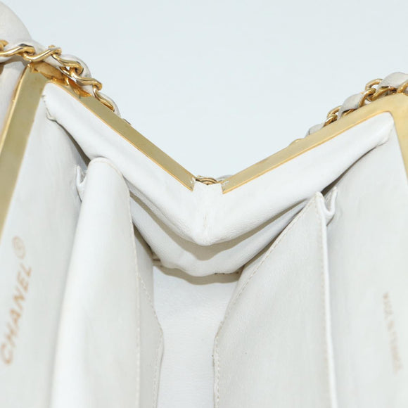 CHANEL V Stitch Chain Hand Bag Leather White CC Auth yk14103