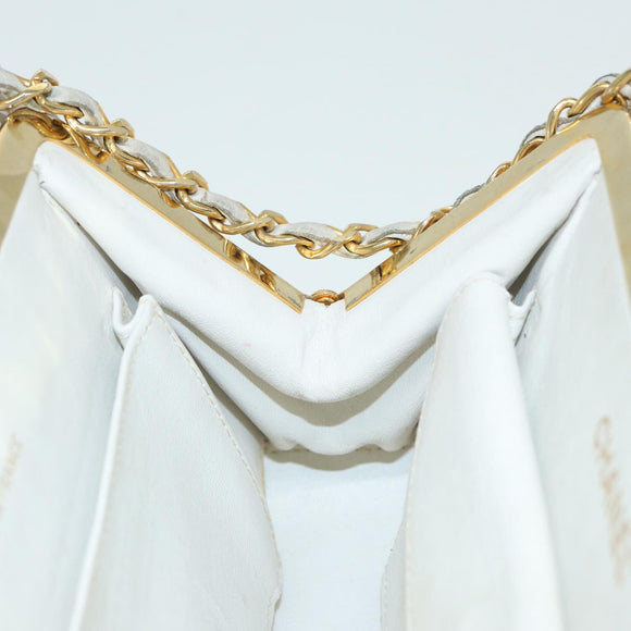 CHANEL V Stitch Chain Hand Bag Leather White CC Auth yk14103