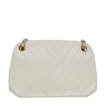 CHANEL V Stitch Chain Hand Bag Leather White CC Auth yk14103 - 0