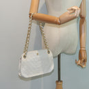 CHANEL V Stitch Chain Hand Bag Leather White CC Auth yk14103-12