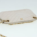 CHANEL V Stitch Chain Hand Bag Leather White CC Auth yk14103-4
