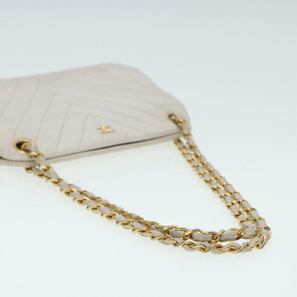 CHANEL V Stitch Chain Hand Bag Leather White CC Auth yk14103