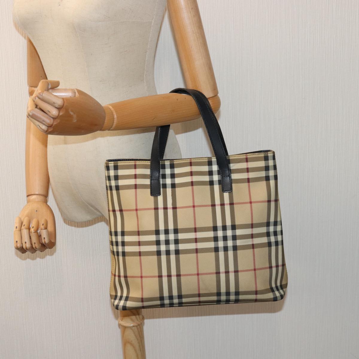 BURBERRY Nova Check Hand Bag Canvas Beige Auth yk14110