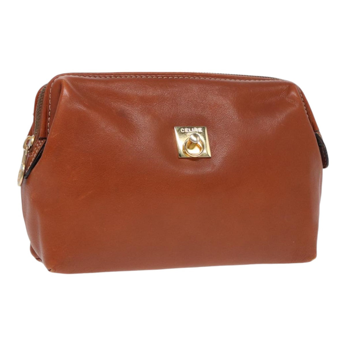 CELINE Pouch Leather Brown Auth yk14113