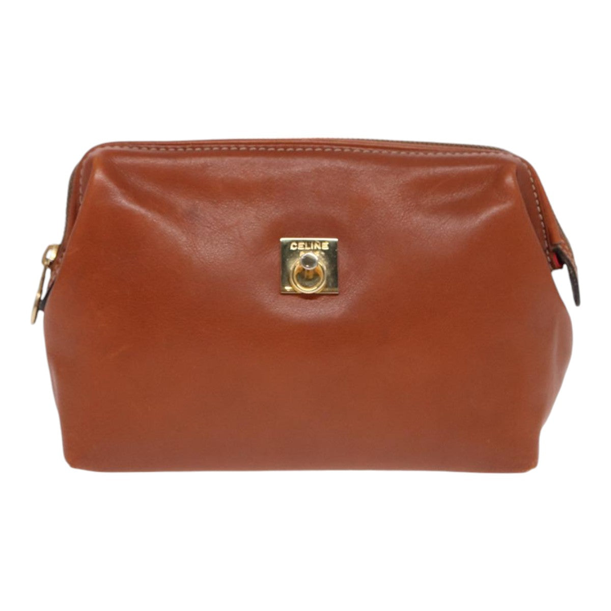 CELINE Pouch Leather Brown Auth yk14113