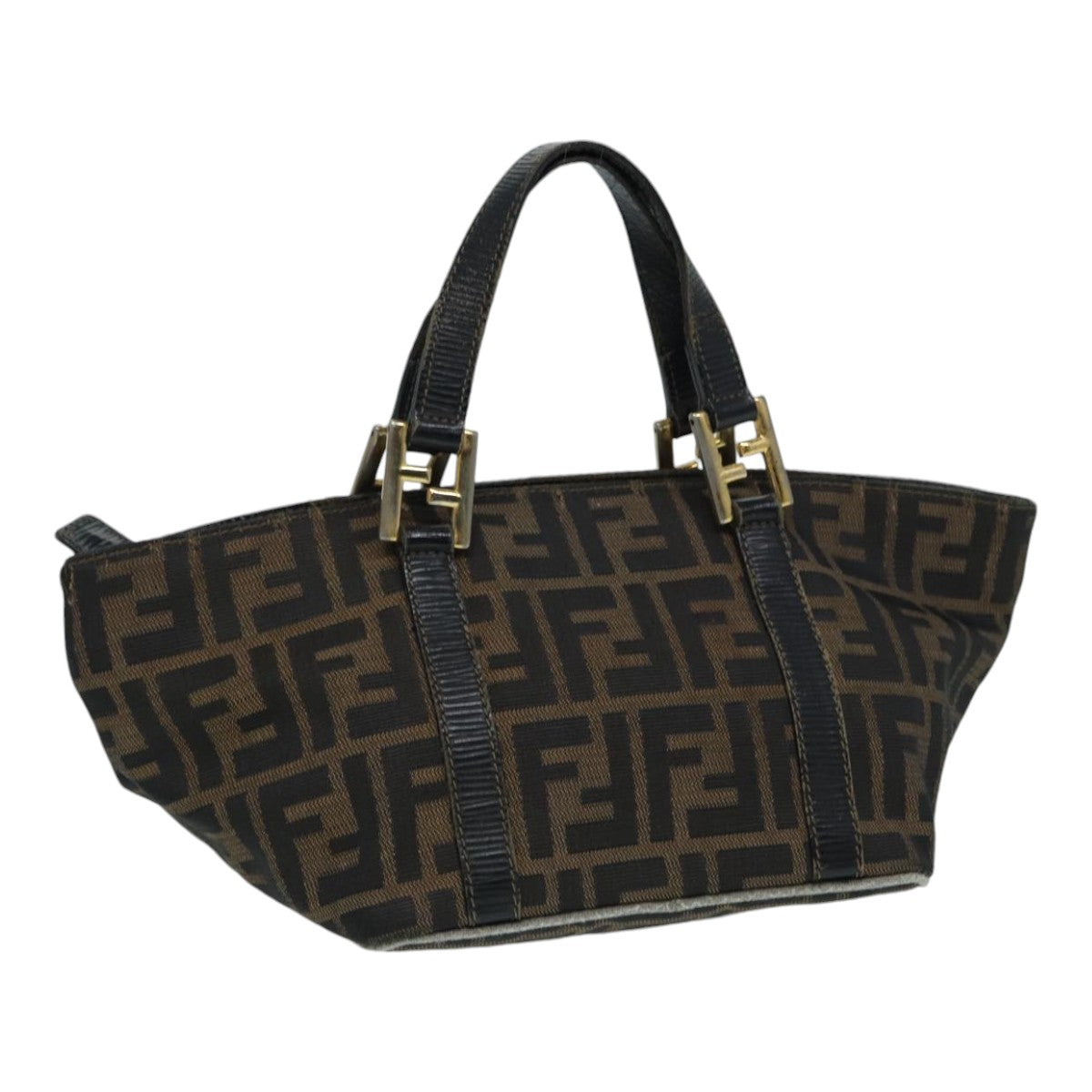 FENDI Zucca Canvas Hand Bag Brown Black Auth yk14115