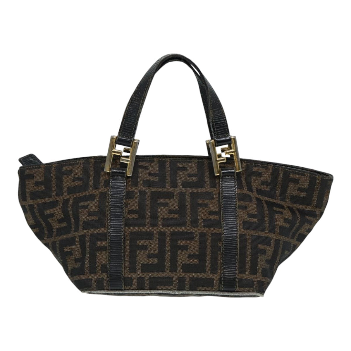 FENDI Zucca Canvas Hand Bag Brown Black Auth yk14115