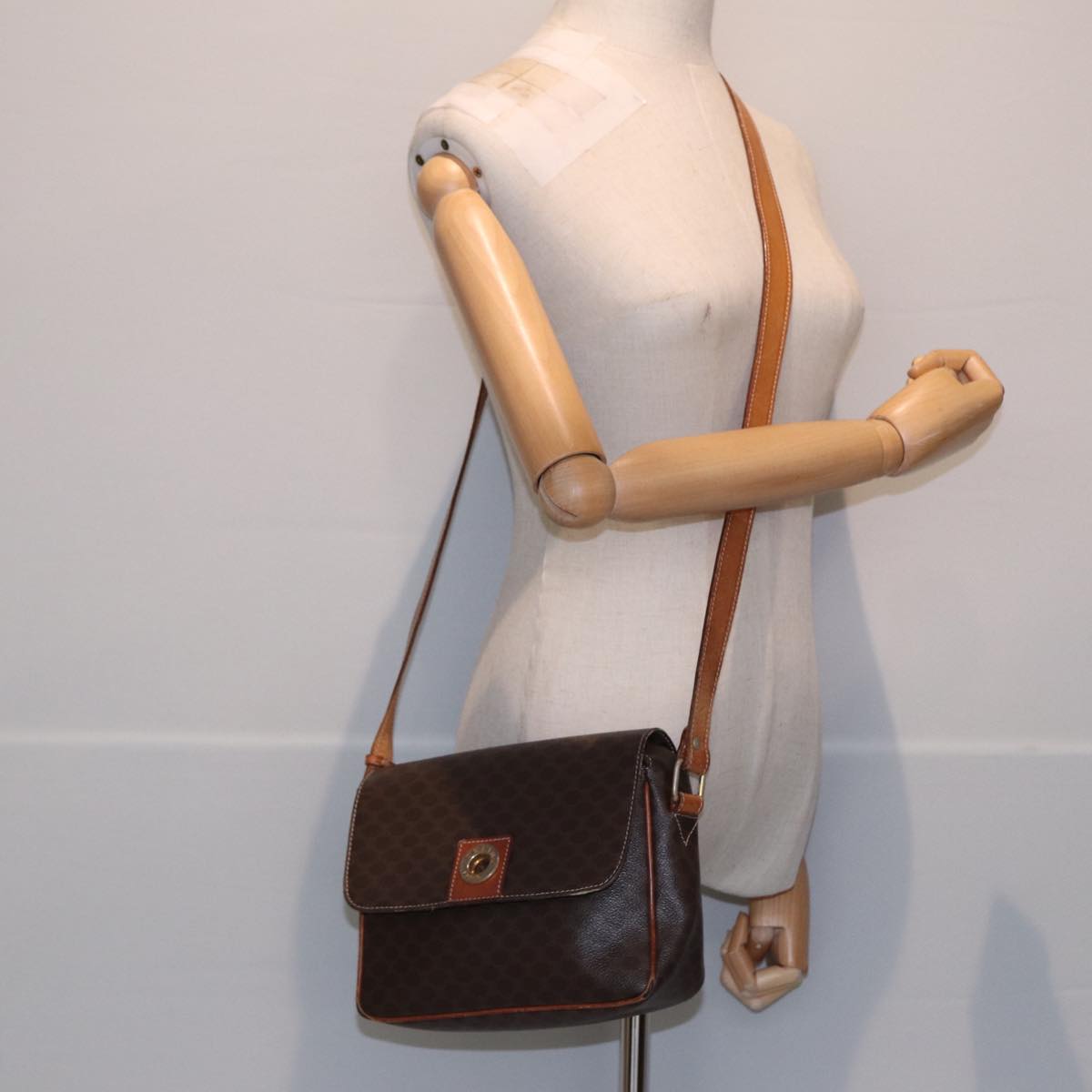 CELINE Macadam Canvas Shoulder Bag PVC Leather Brown Auth yk14126