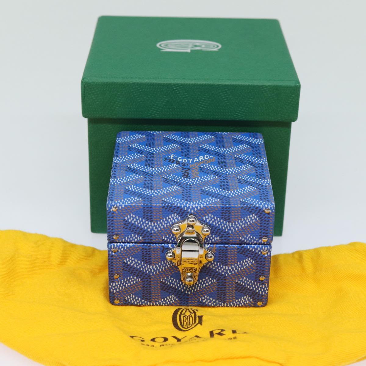 GOYARD Herringbone Regence Trunk Jewelry Case PVC Blue Auth yk14130A