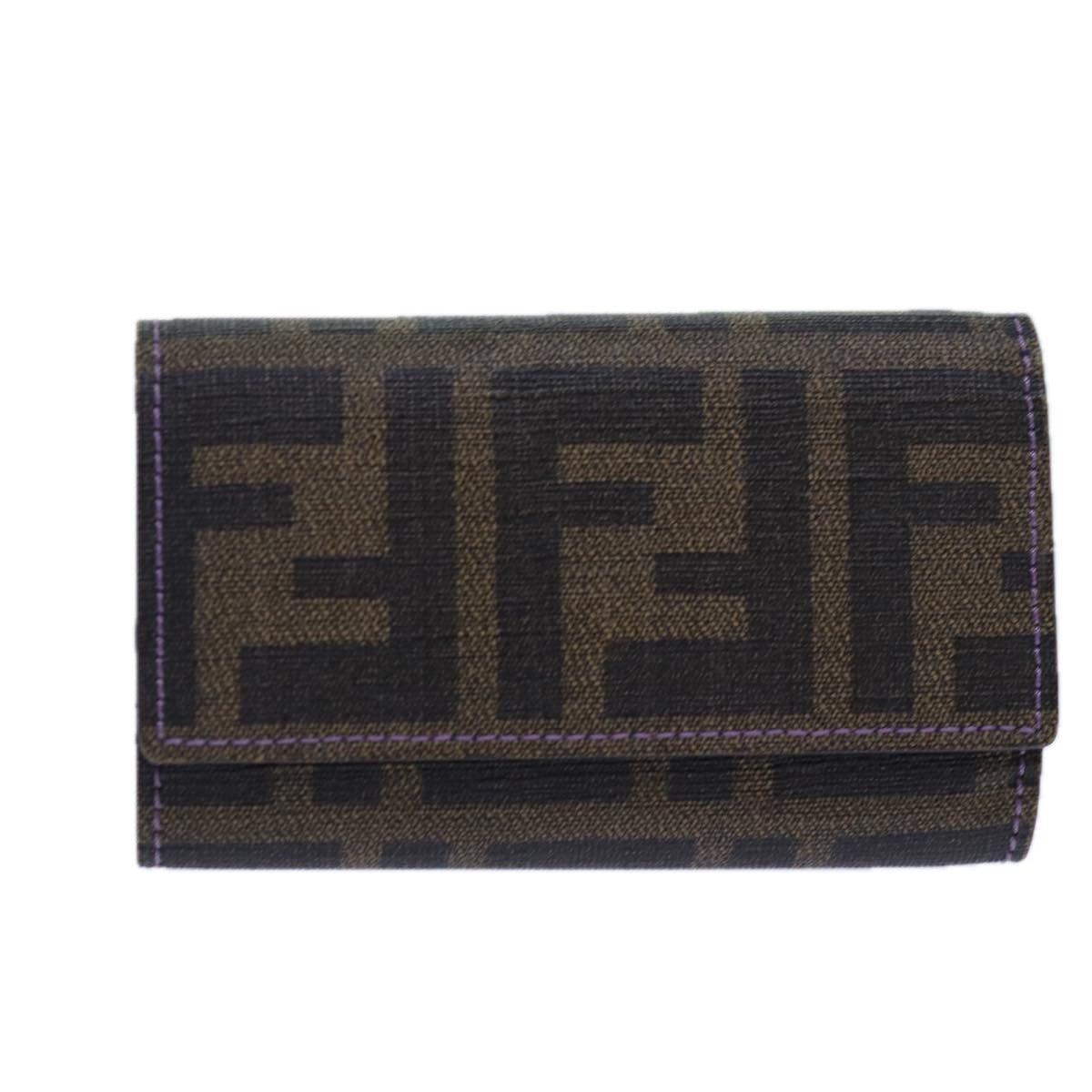 FENDI Zucca Canvas Key Case Black Brown gold Auth yk14135