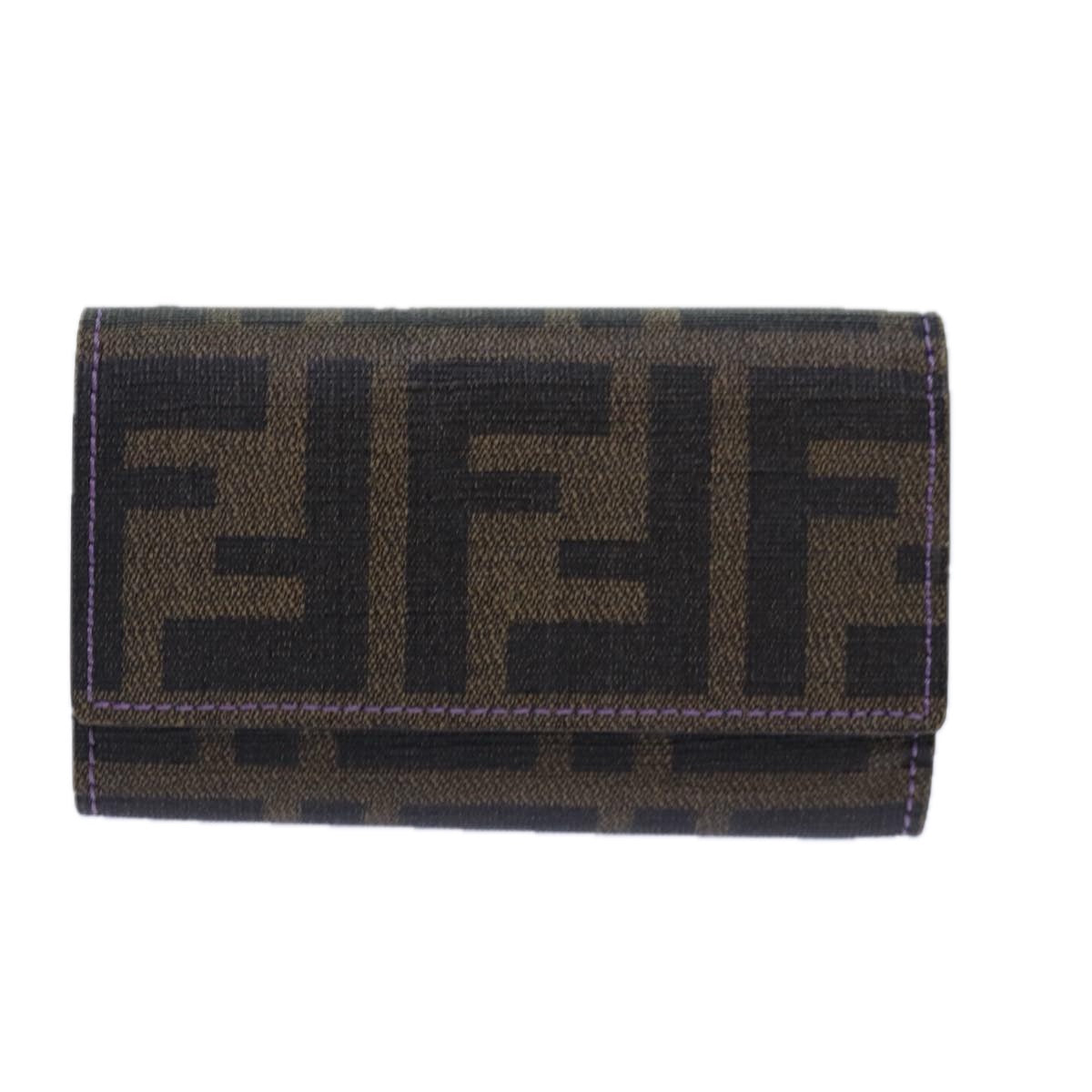 FENDI Zucca Canvas Key Case Black Brown gold Auth yk14135