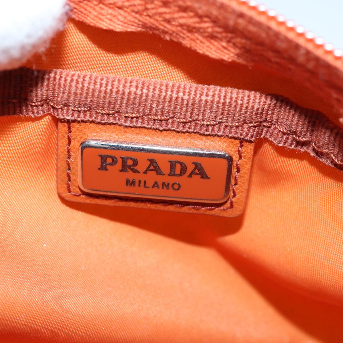 PRADA Pouch Nylon Silver Orange Auth yk14137