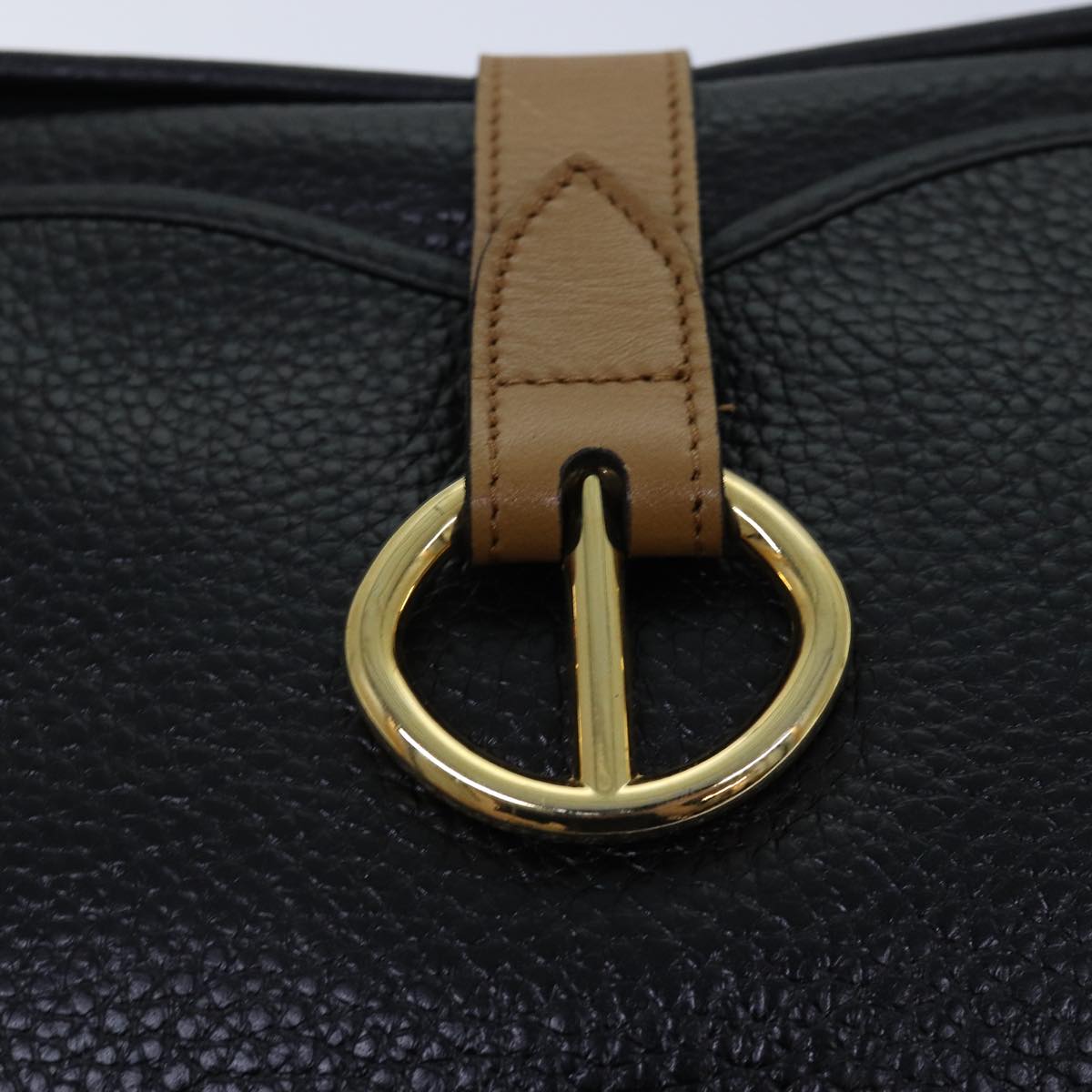 Christian Dior Shoulder Bag Leather Black Brown gold Auth yk14140