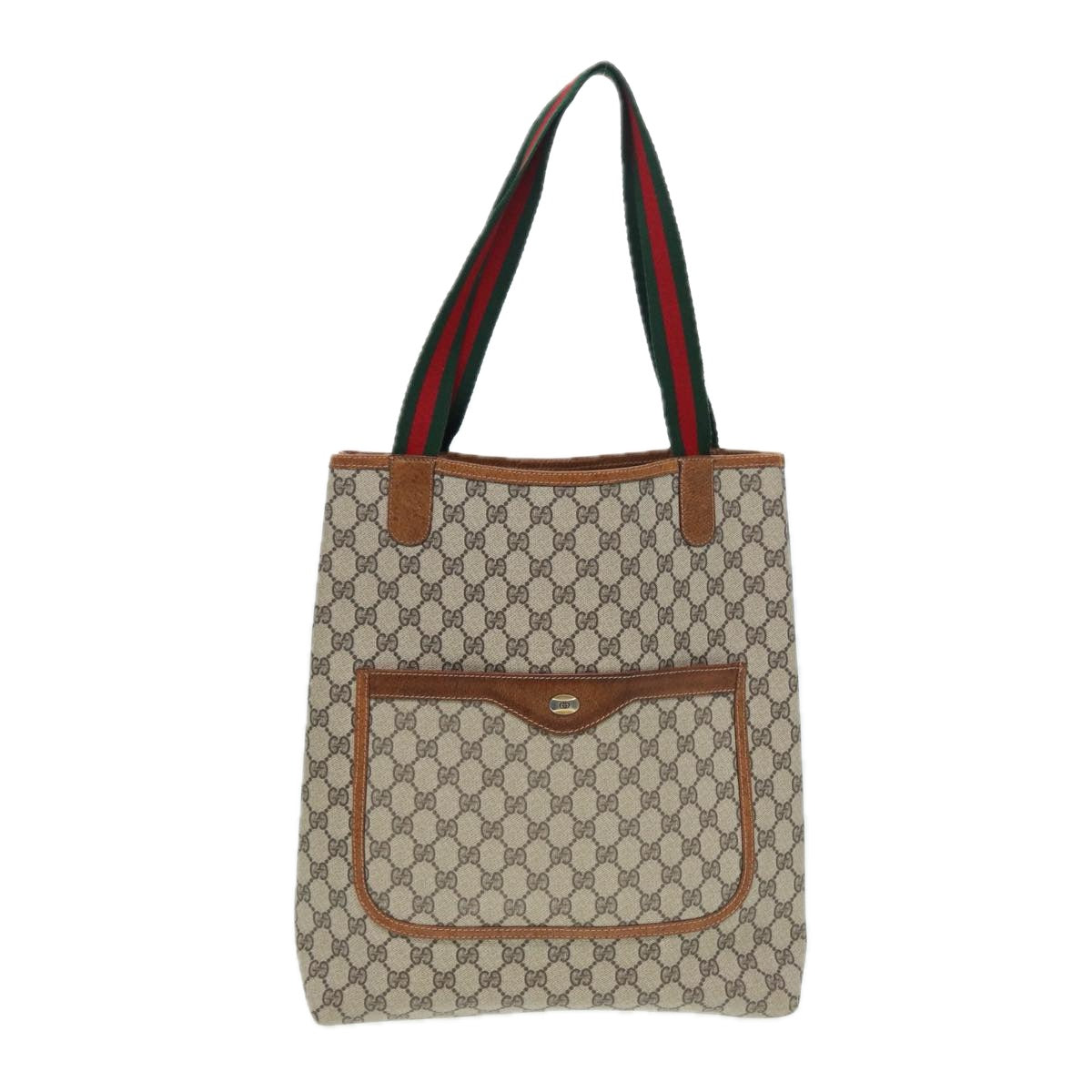 GUCCI GG Supreme Web Sherry Line Tote Bag PVC Beige Red 39 002 4487 Auth yk14141