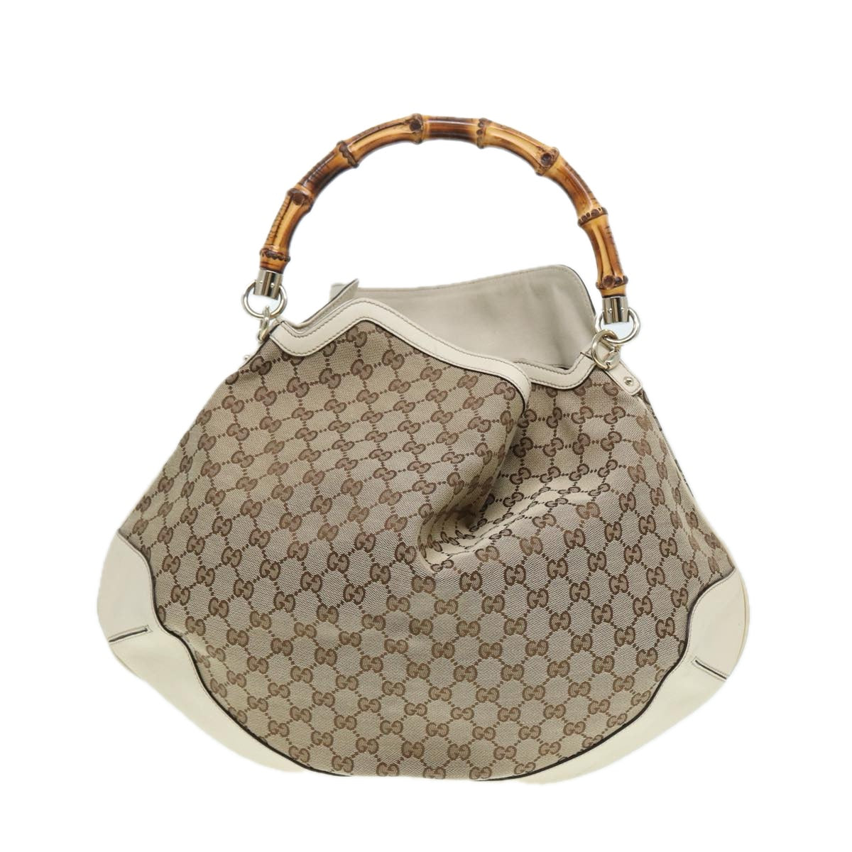 GUCCI GG Canvas Bamboo Hand Bag Beige Gold 169976 Auth yk14142