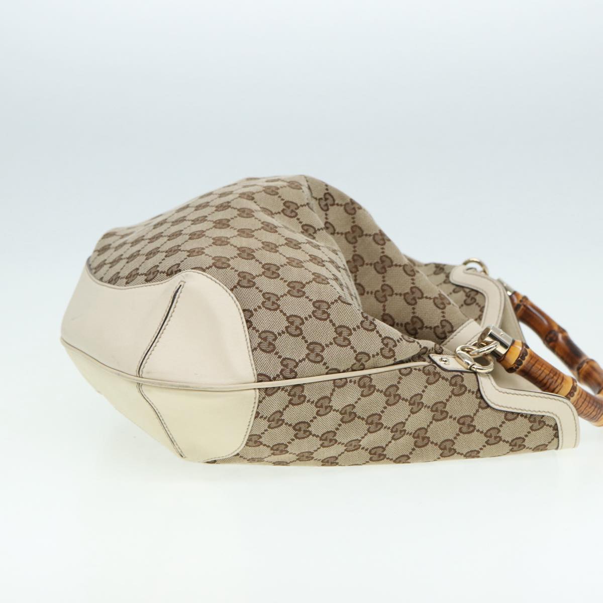 GUCCI GG Canvas Bamboo Hand Bag Beige Gold 169976 Auth yk14142