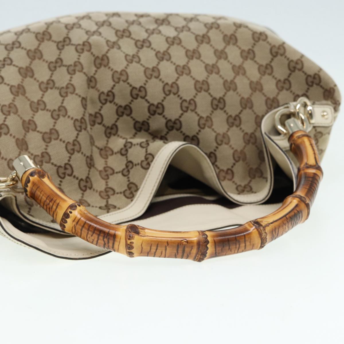 GUCCI GG Canvas Bamboo Hand Bag Beige Gold 169976 Auth yk14142