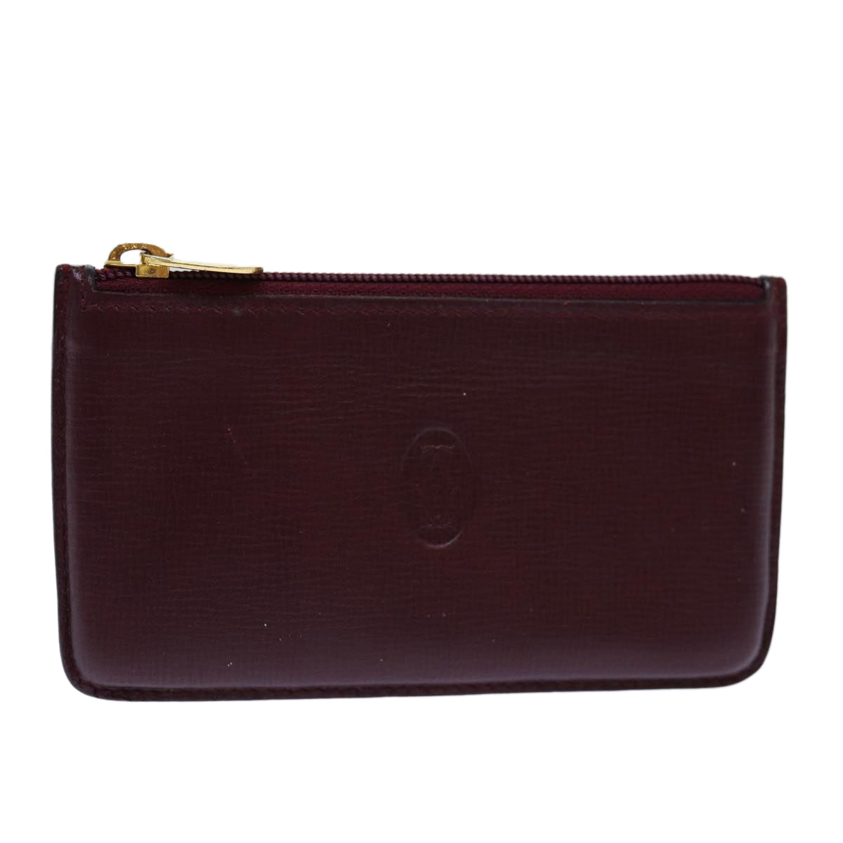 CARTIER Coin Purse Leather Wine Red Auth yk14143