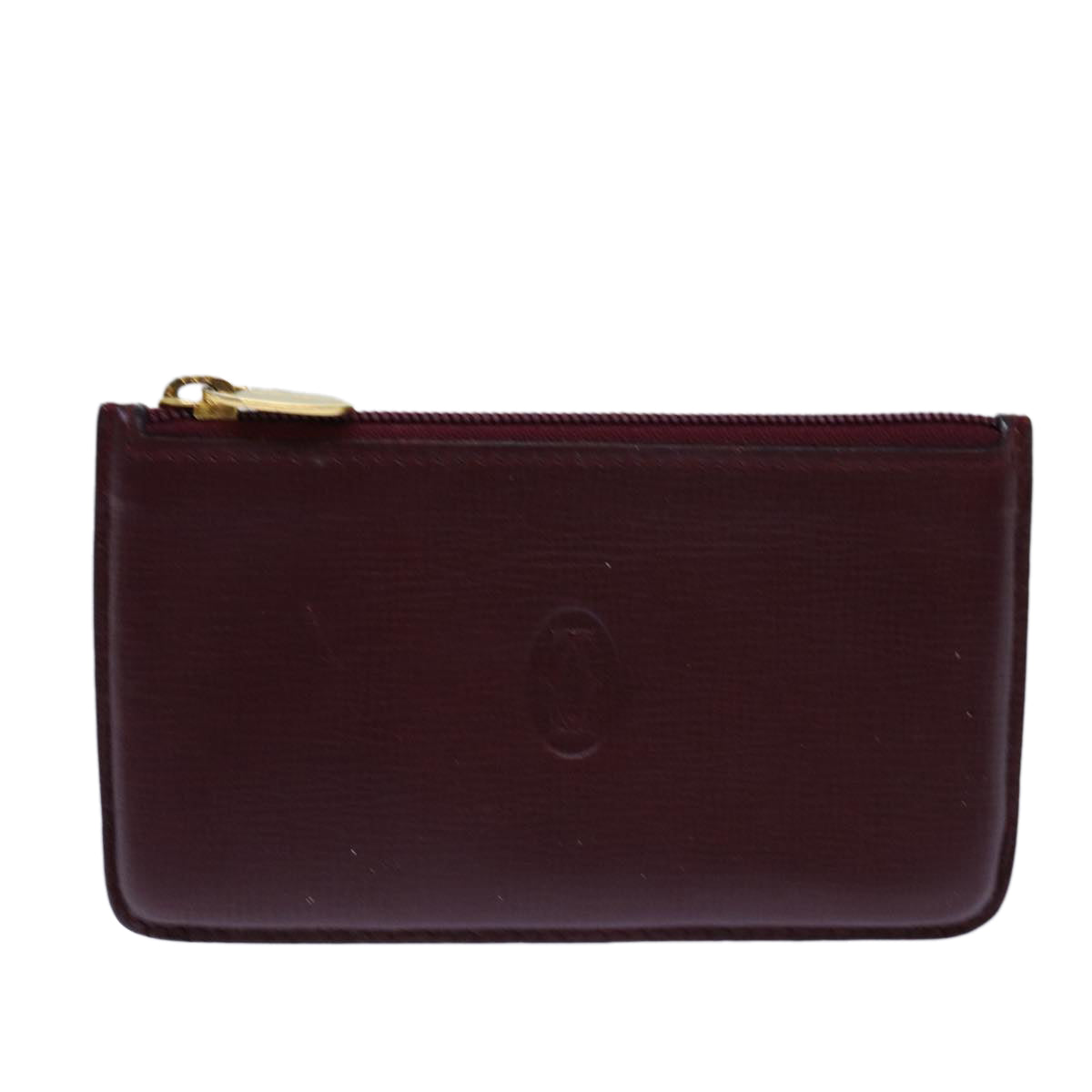 CARTIER Coin Purse Leather Wine Red Auth yk14143