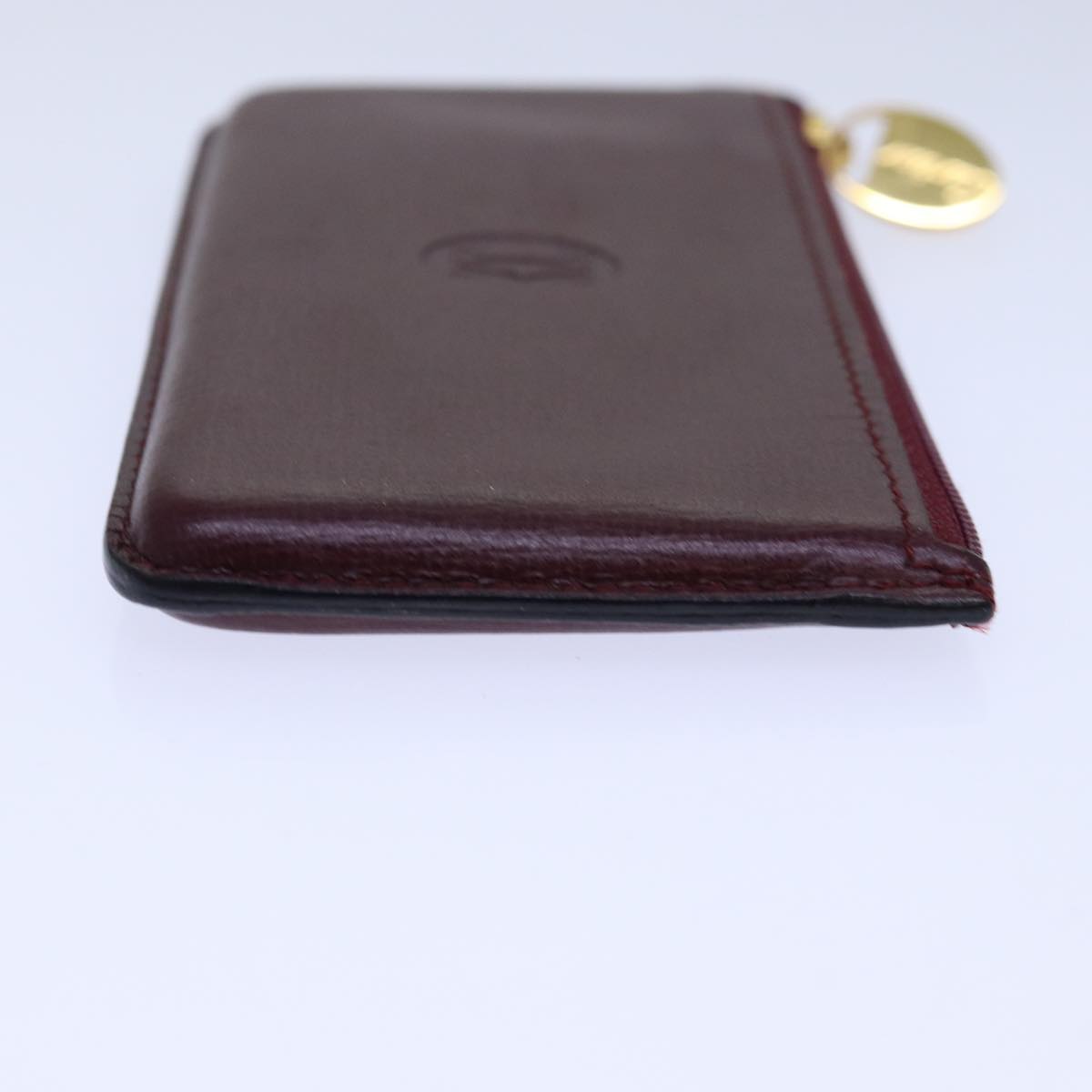 CARTIER Coin Purse Leather Wine Red Auth yk14143