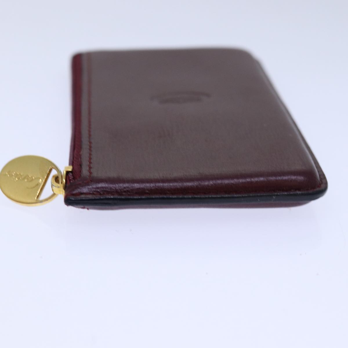 CARTIER Coin Purse Leather Wine Red Auth yk14143