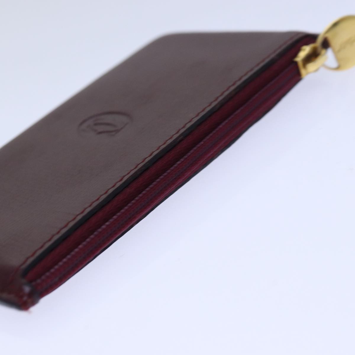 CARTIER Coin Purse Leather Wine Red Auth yk14143