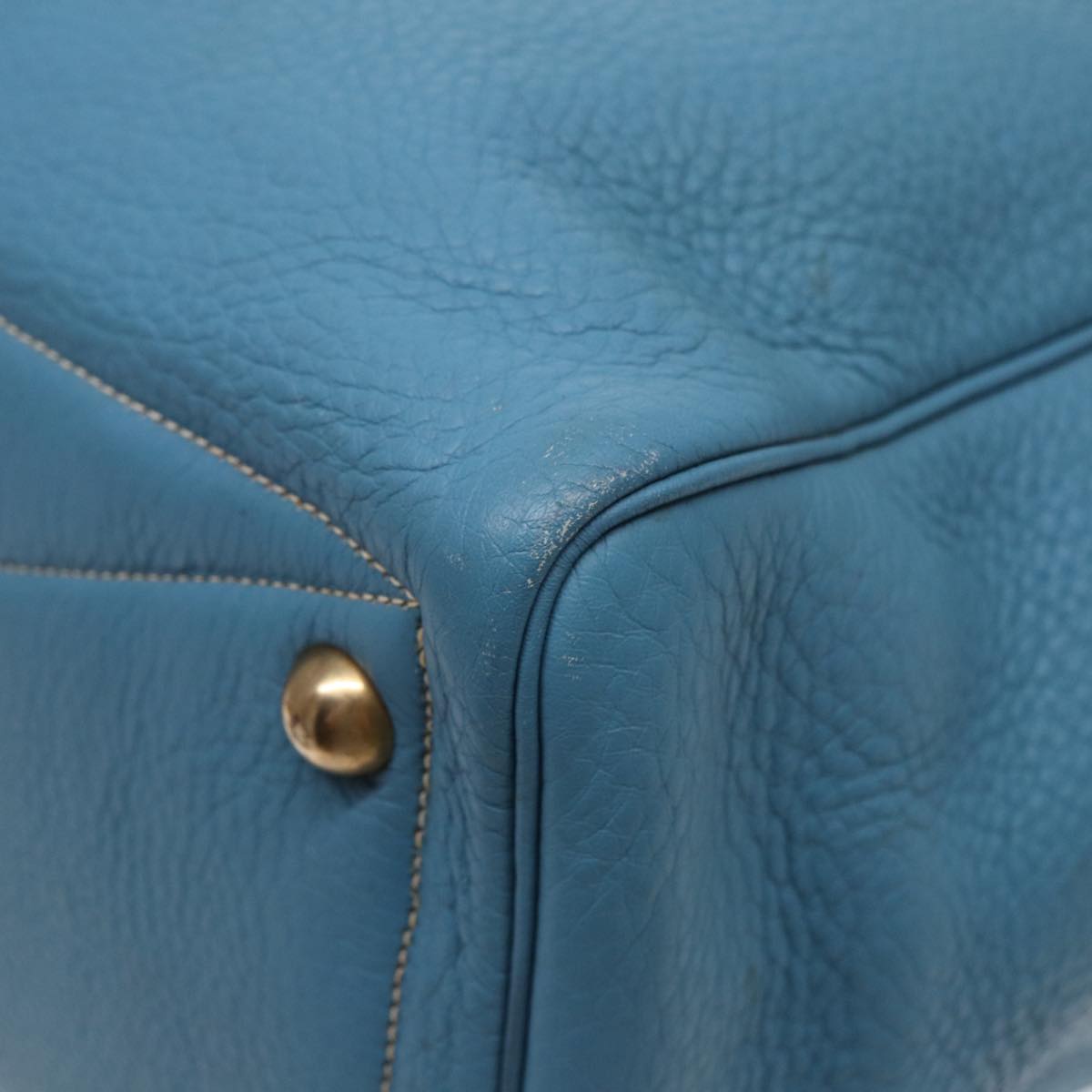 HERMES Victoria 43 Boston Bag Leather Blue Gold Auth yk14144