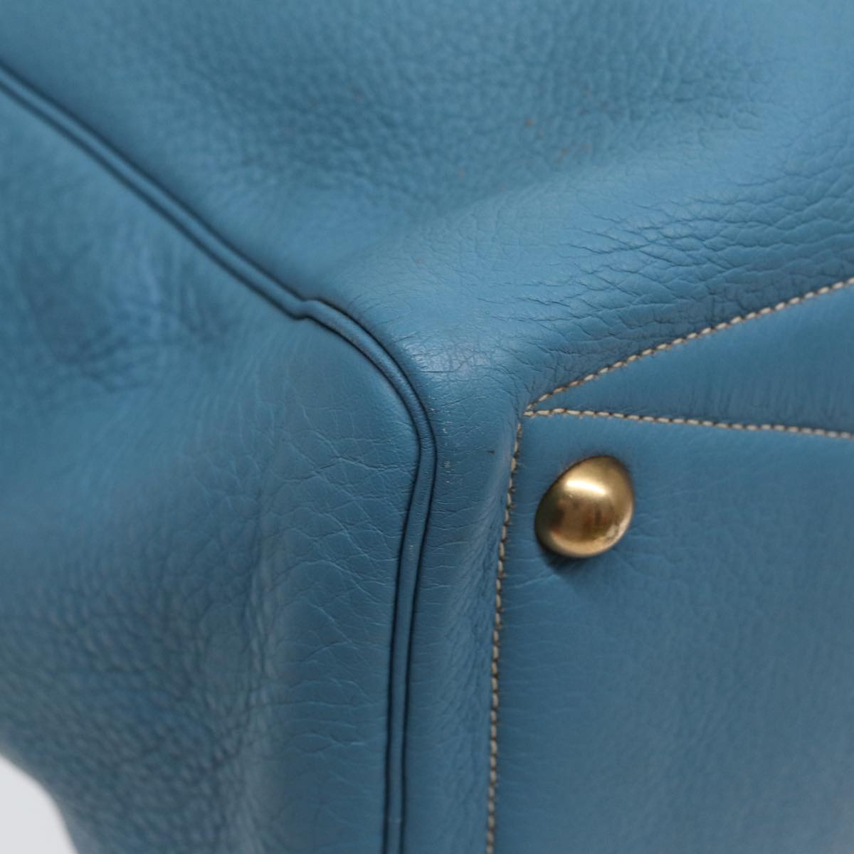 HERMES Victoria 43 Boston Bag Leather Blue Gold Auth yk14144