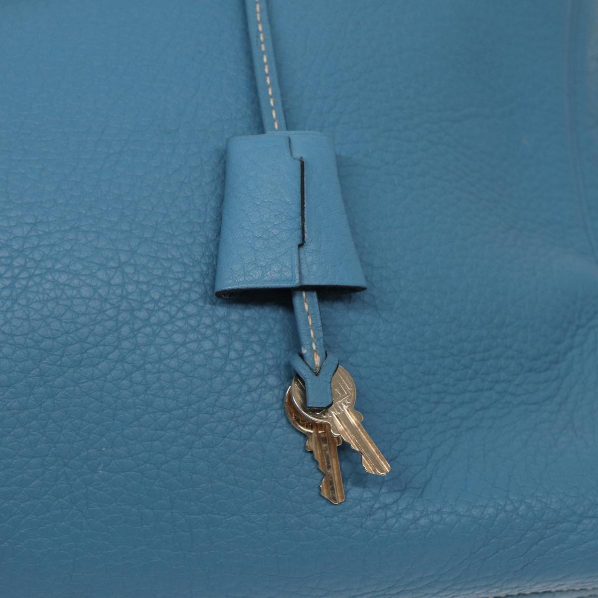 HERMES Victoria 43 Boston Bag Leather Blue Gold Auth yk14144