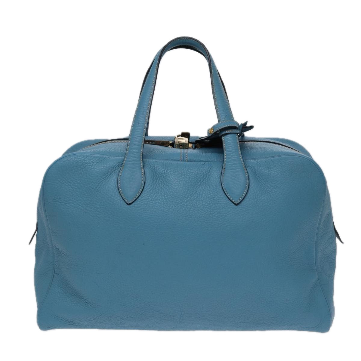 HERMES Victoria 43 Boston Bag Leather Blue Gold Auth yk14144