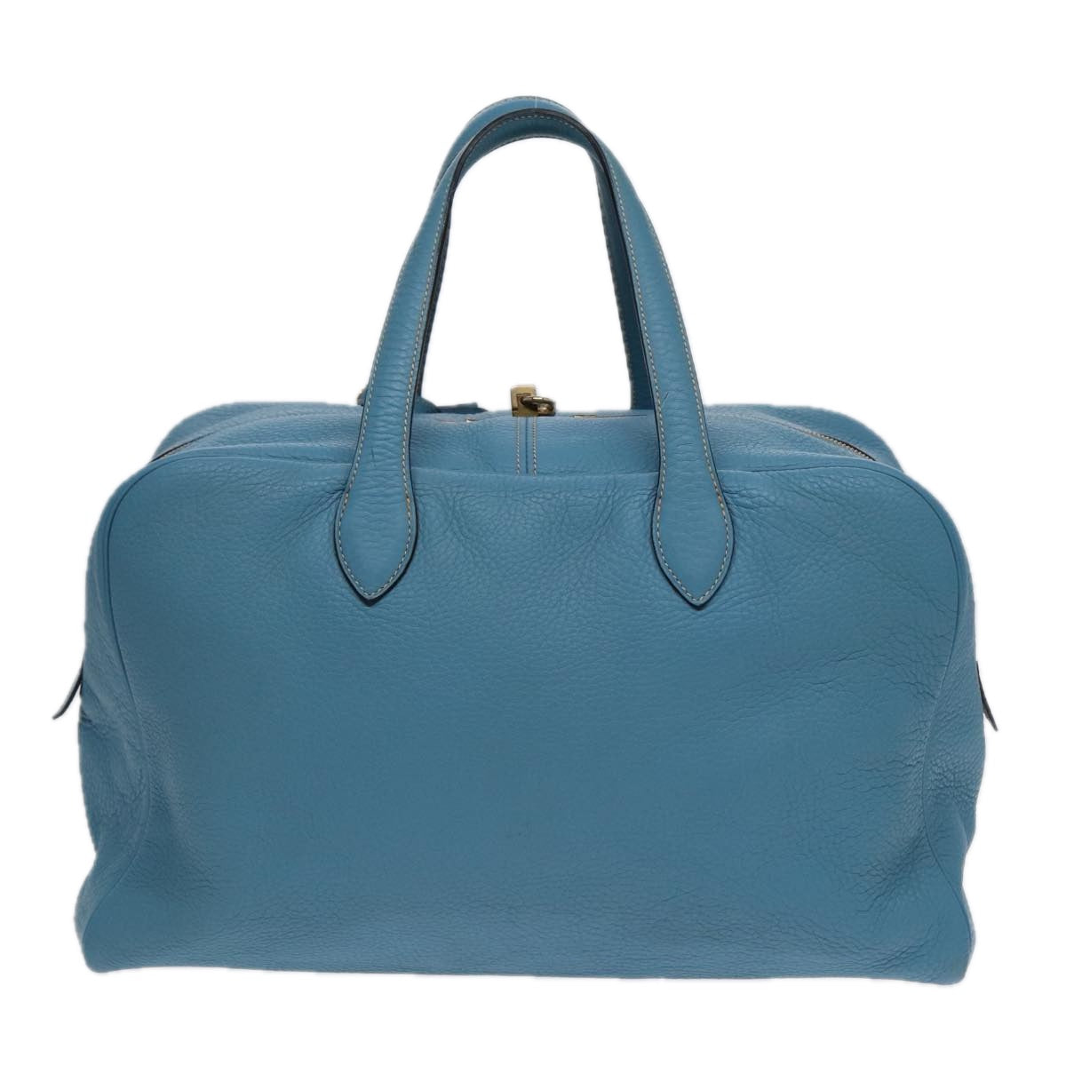 HERMES Victoria 43 Boston Bag Leather Blue Gold Auth yk14144 - 0