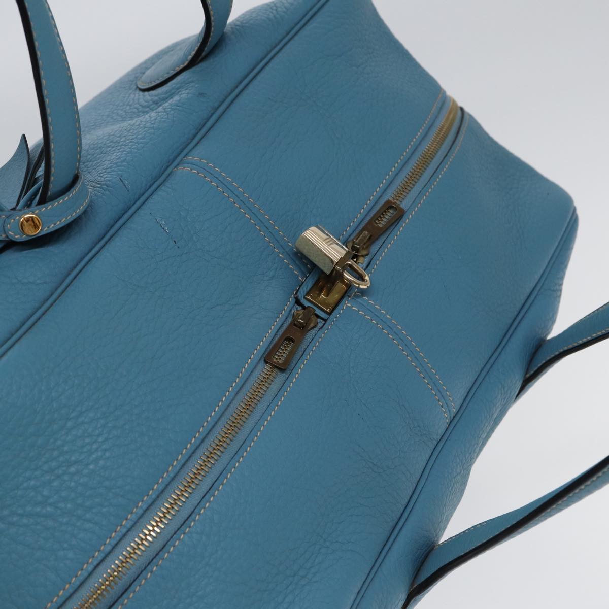 HERMES Victoria 43 Boston Bag Leather Blue Gold Auth yk14144