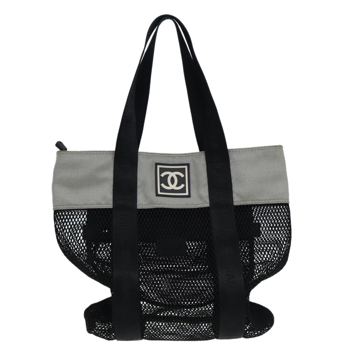 CHANEL Sports Tote Bag Nylon Black Gray CC Auth yk14152