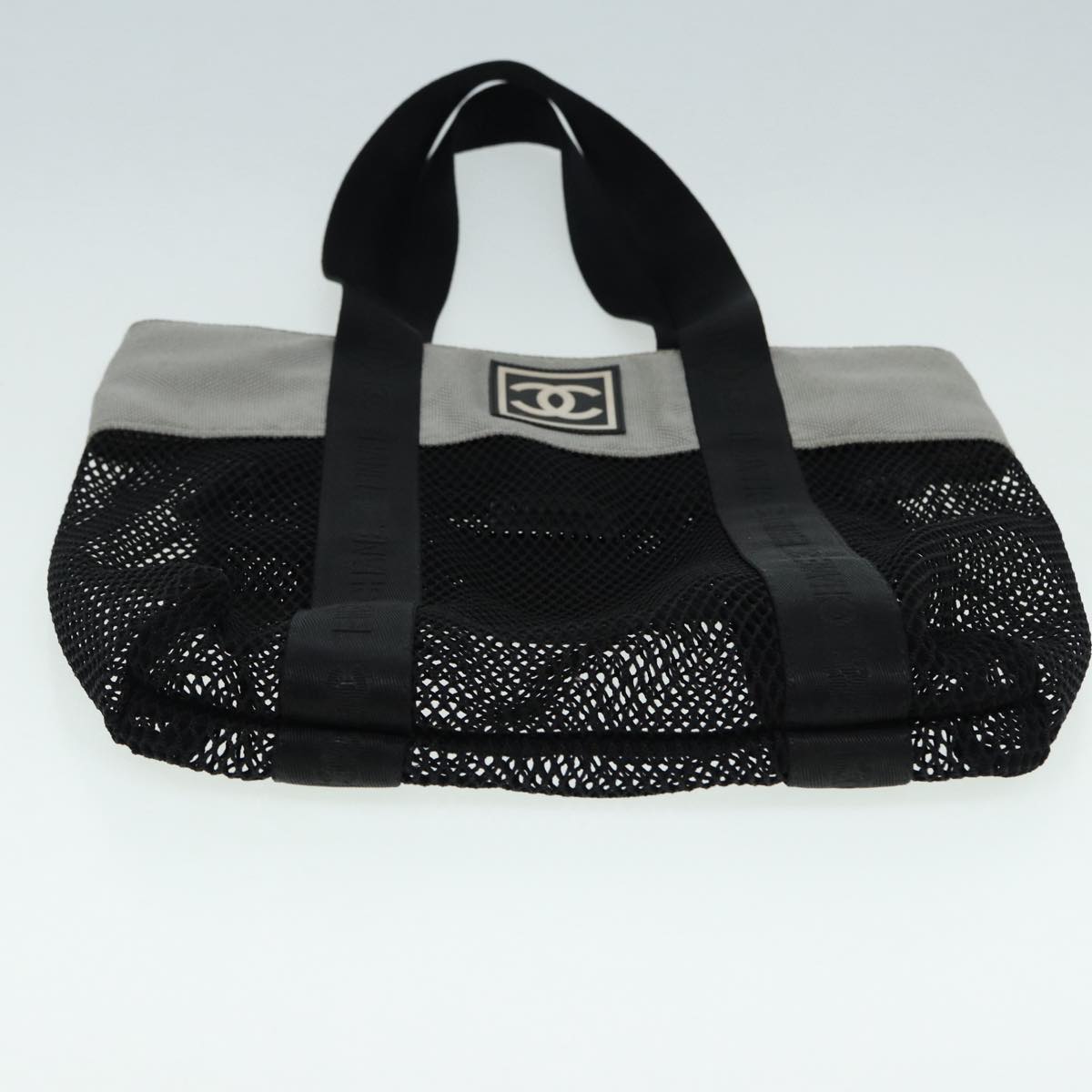 CHANEL Sports Tote Bag Nylon Black Gray CC Auth yk14152