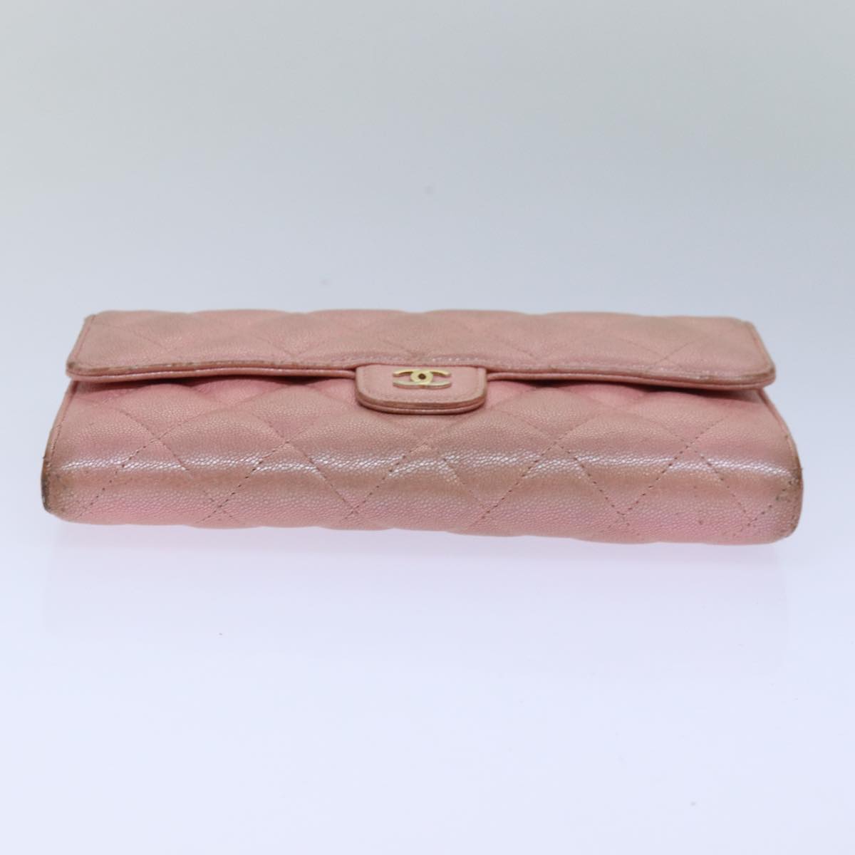 CHANEL Matelasse Long Wallet Caviar Skin Pink CC Auth yk14160