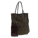 FENDI Zucca Canvas Tote Bag Wool Brown Black Silver Auth yk14162-1