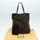 FENDI Zucca Canvas Tote Bag Wool Brown Black Silver Auth yk14162-12