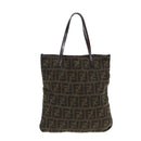 FENDI Zucca Canvas Tote Bag Wool Brown Black Silver Auth yk14162-13
