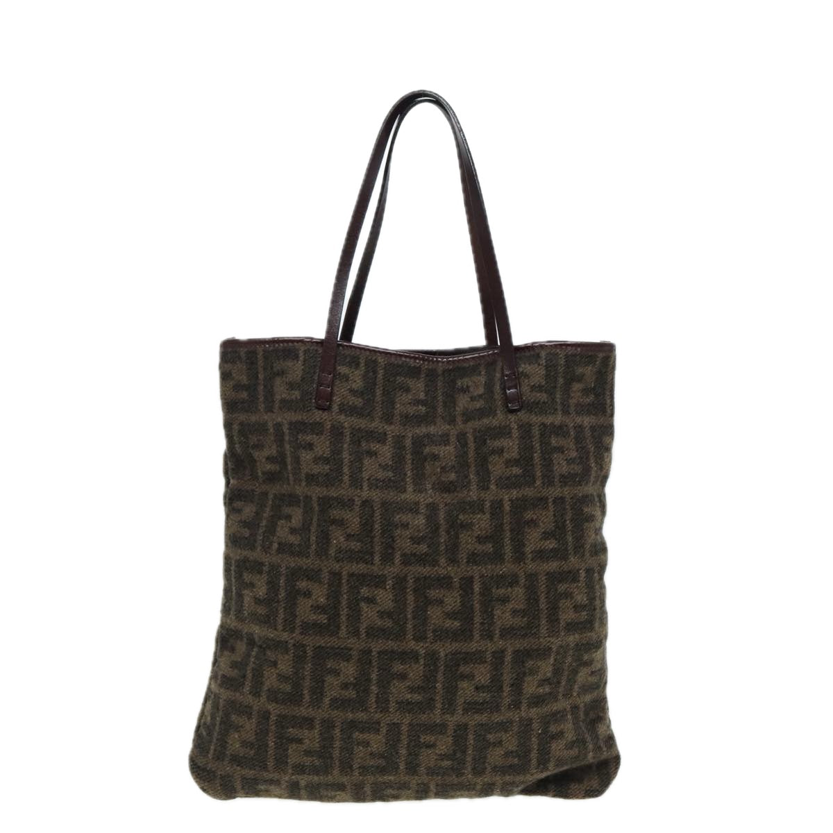 FENDI Zucca Canvas Tote Bag Wool Brown Black Silver Auth yk14162 - 0