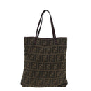 FENDI Zucca Canvas Tote Bag Wool Brown Black Silver Auth yk14162-2