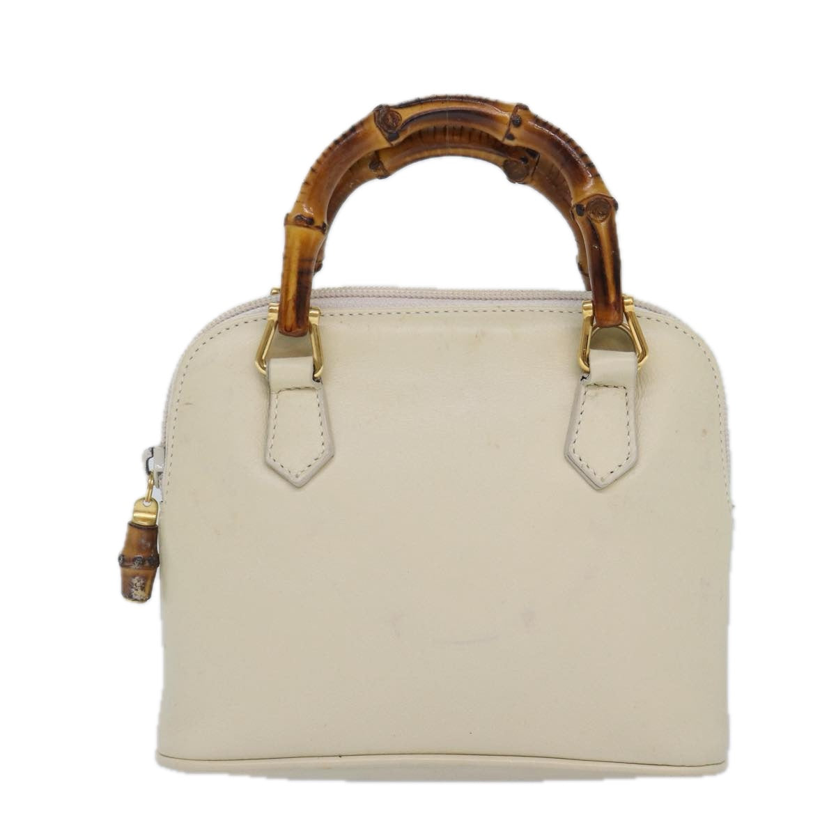 GUCCI Bamboo Hand Bag Leather 2way Cream Gold Auth yk14170 - 0