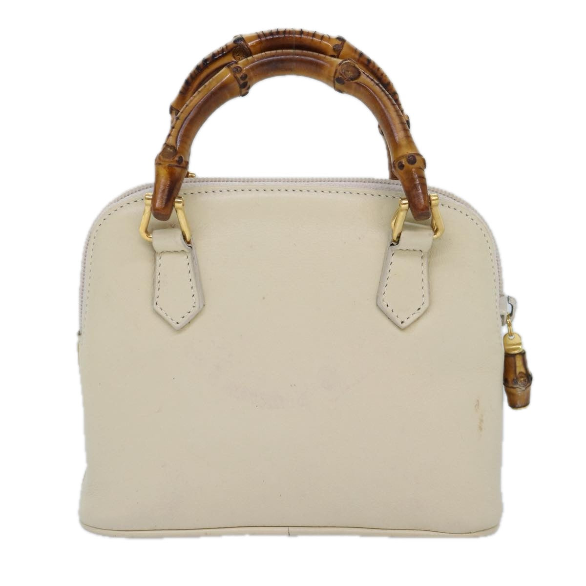 GUCCI Bamboo Hand Bag Leather 2way Cream Gold Auth yk14170