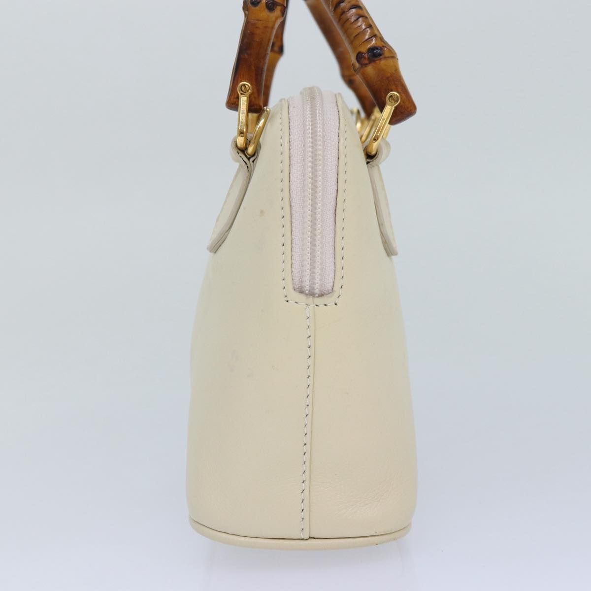 GUCCI Bamboo Hand Bag Leather 2way Cream Gold Auth yk14170