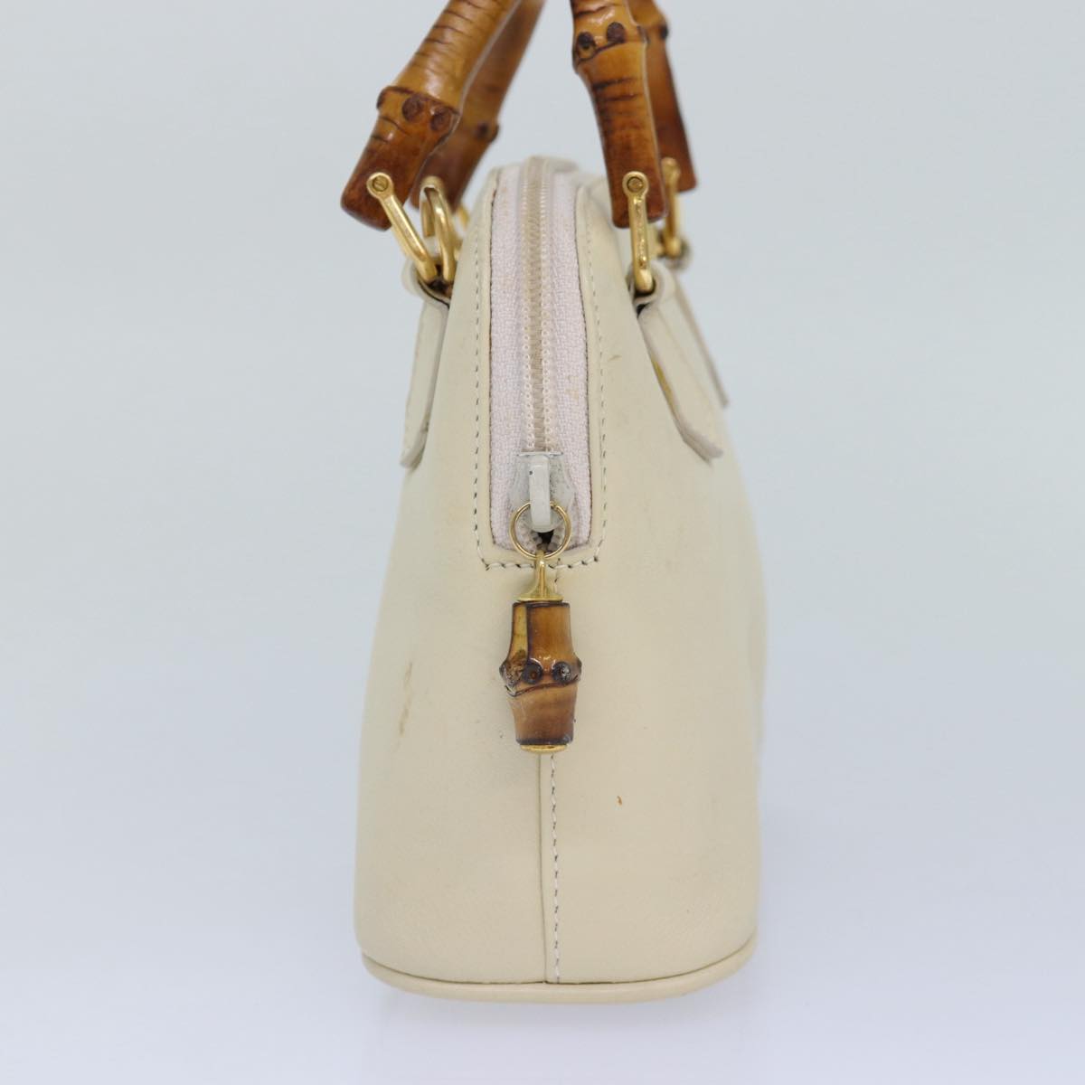 GUCCI Bamboo Hand Bag Leather 2way Cream Gold Auth yk14170