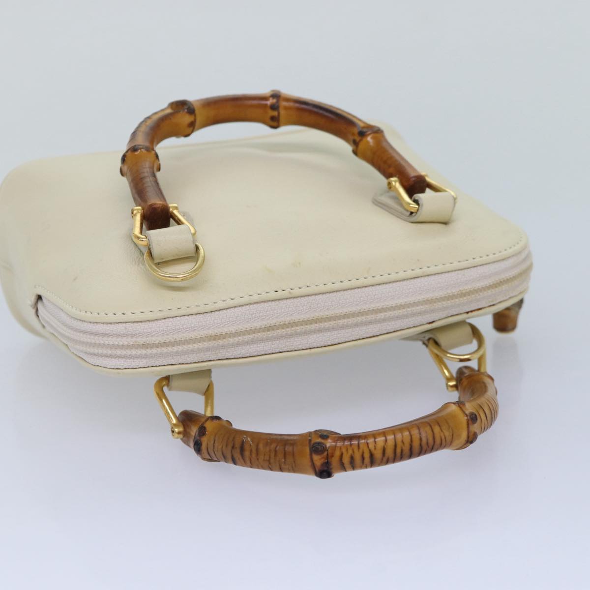 GUCCI Bamboo Hand Bag Leather 2way Cream Gold Auth yk14170