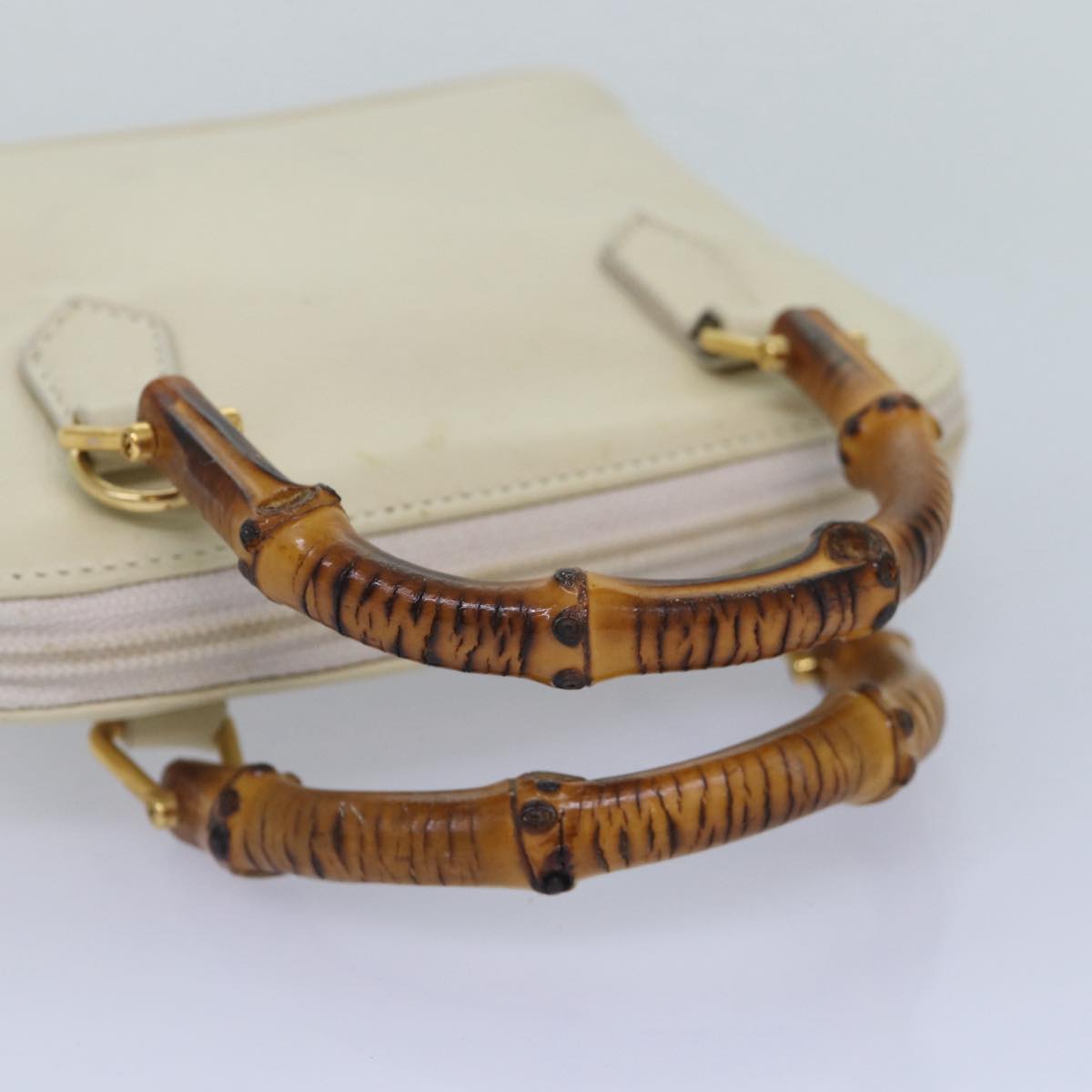 GUCCI Bamboo Hand Bag Leather 2way Cream Gold Auth yk14170